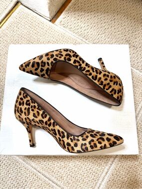 Ally Shoes NYC Leopard Calf Hair Kitten Heels EU 37 US 7B Comfort Handcrafted